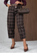 látkové Nohavice mom fit w kratę z paskiem Warm Desire čokoládové