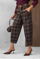 látkové Nohavice mom fit w kratę z paskiem Warm Desire čokoládové