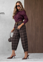 látkové Nohavice mom fit w kratę z paskiem Warm Desire čokoládové