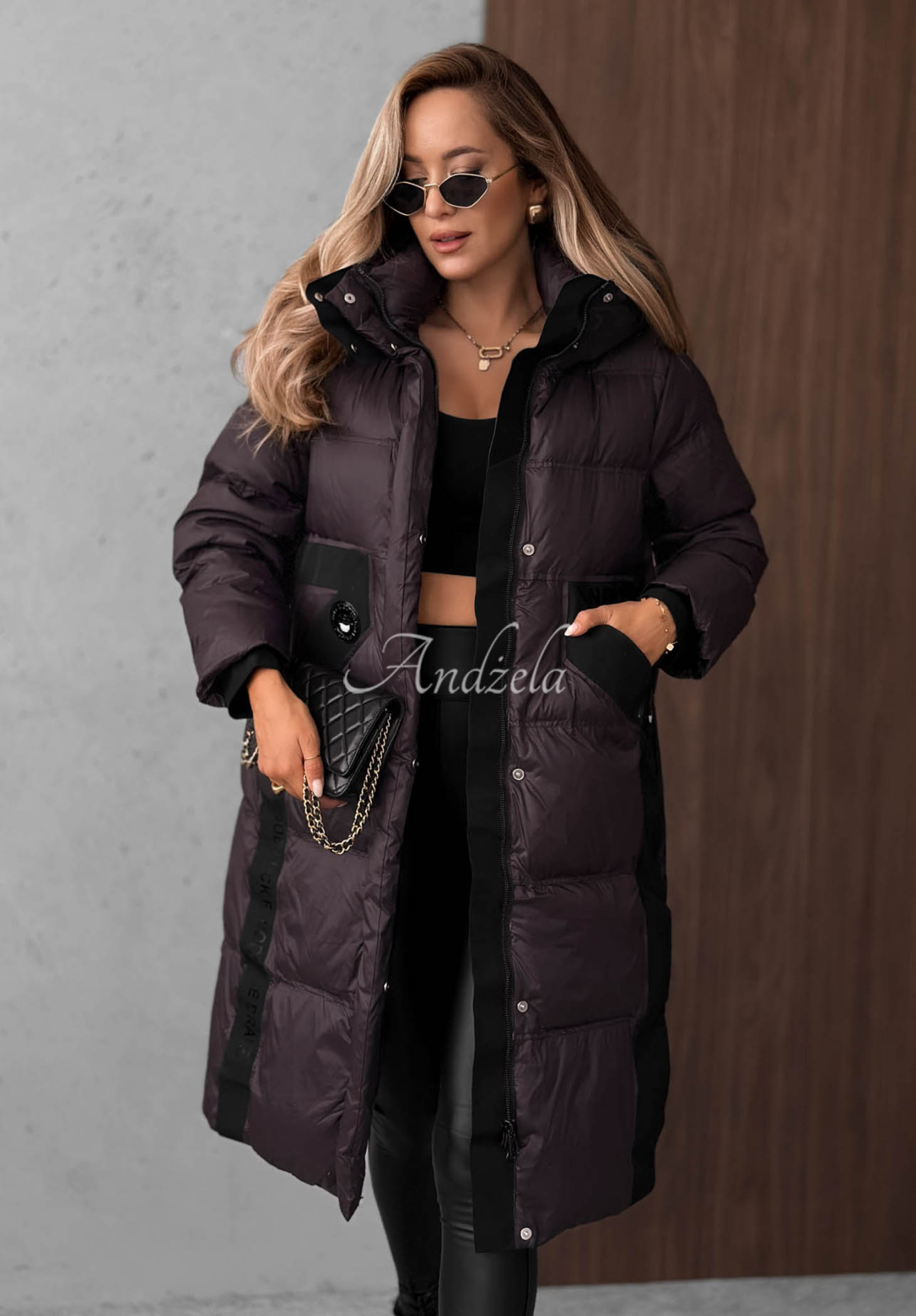 Dlhá páperová bunda s prešívaním Need You slivková