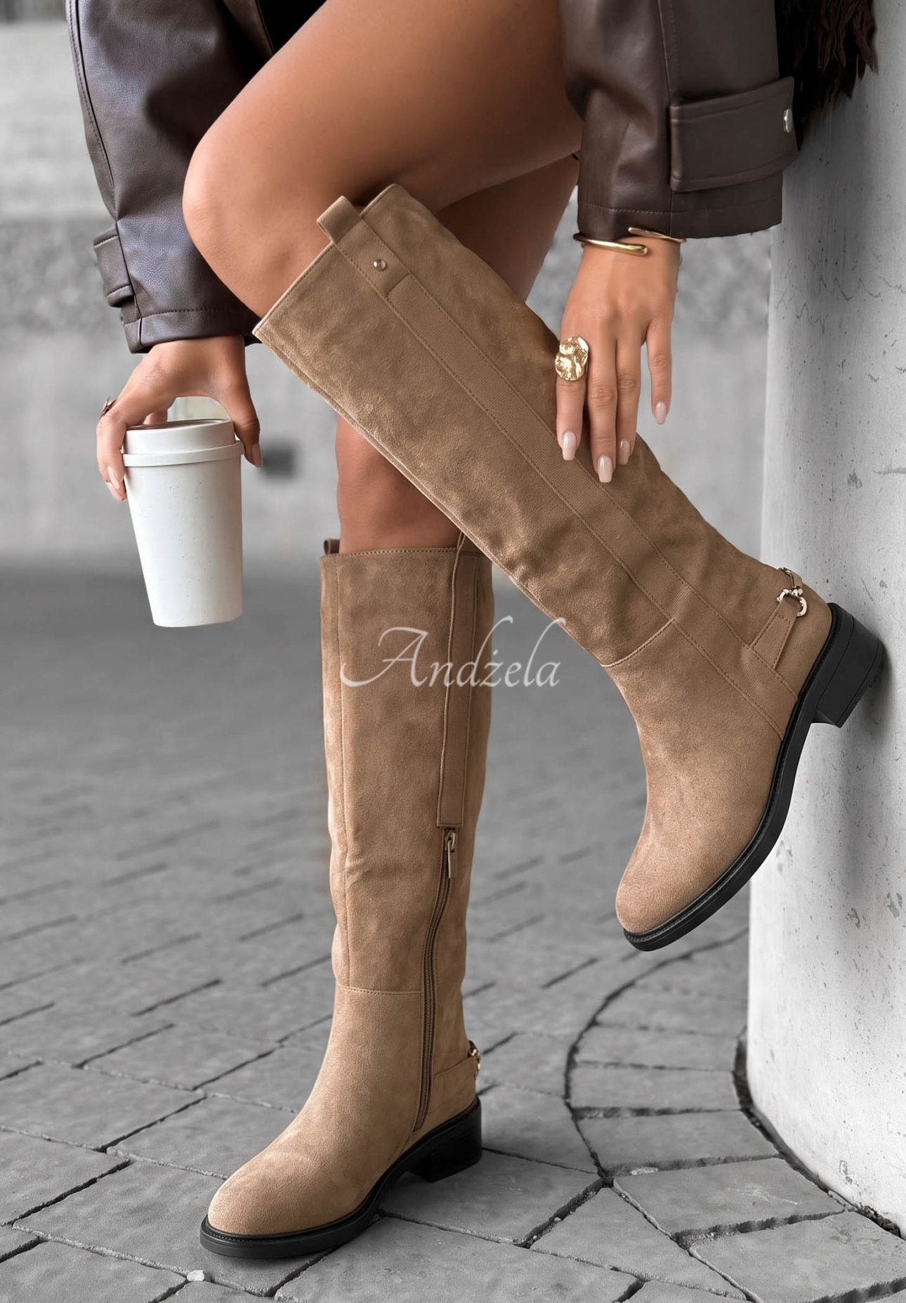Dlhé semišové čižmy Amber Step béžové