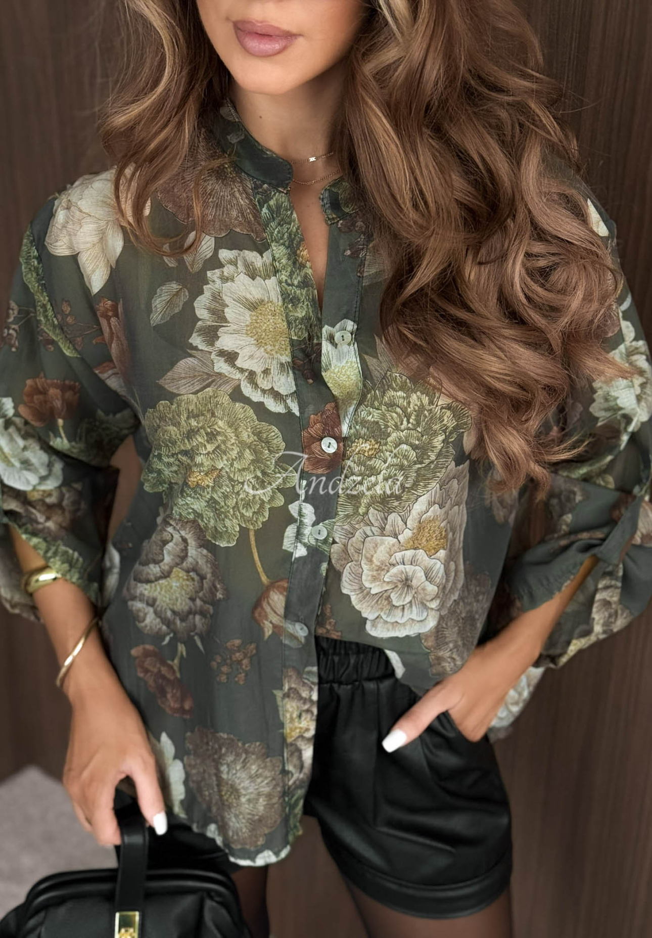 Ľahká kvetinová košeľa z tencelu Fall Bloom khaki