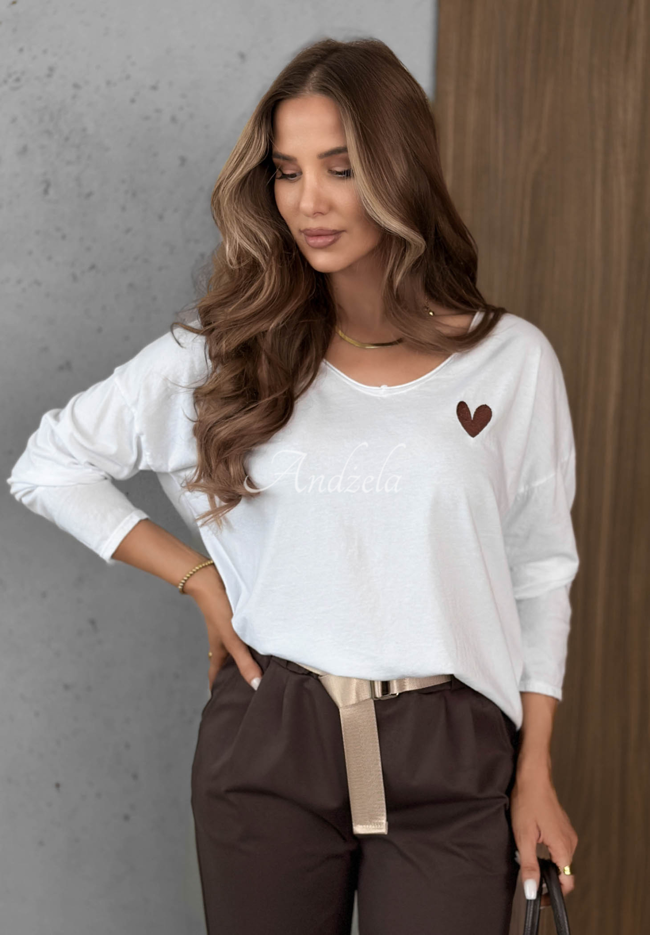 Bavlnená oversize blúzka s dlhým rukávom so srdiečkom Kissing Biela