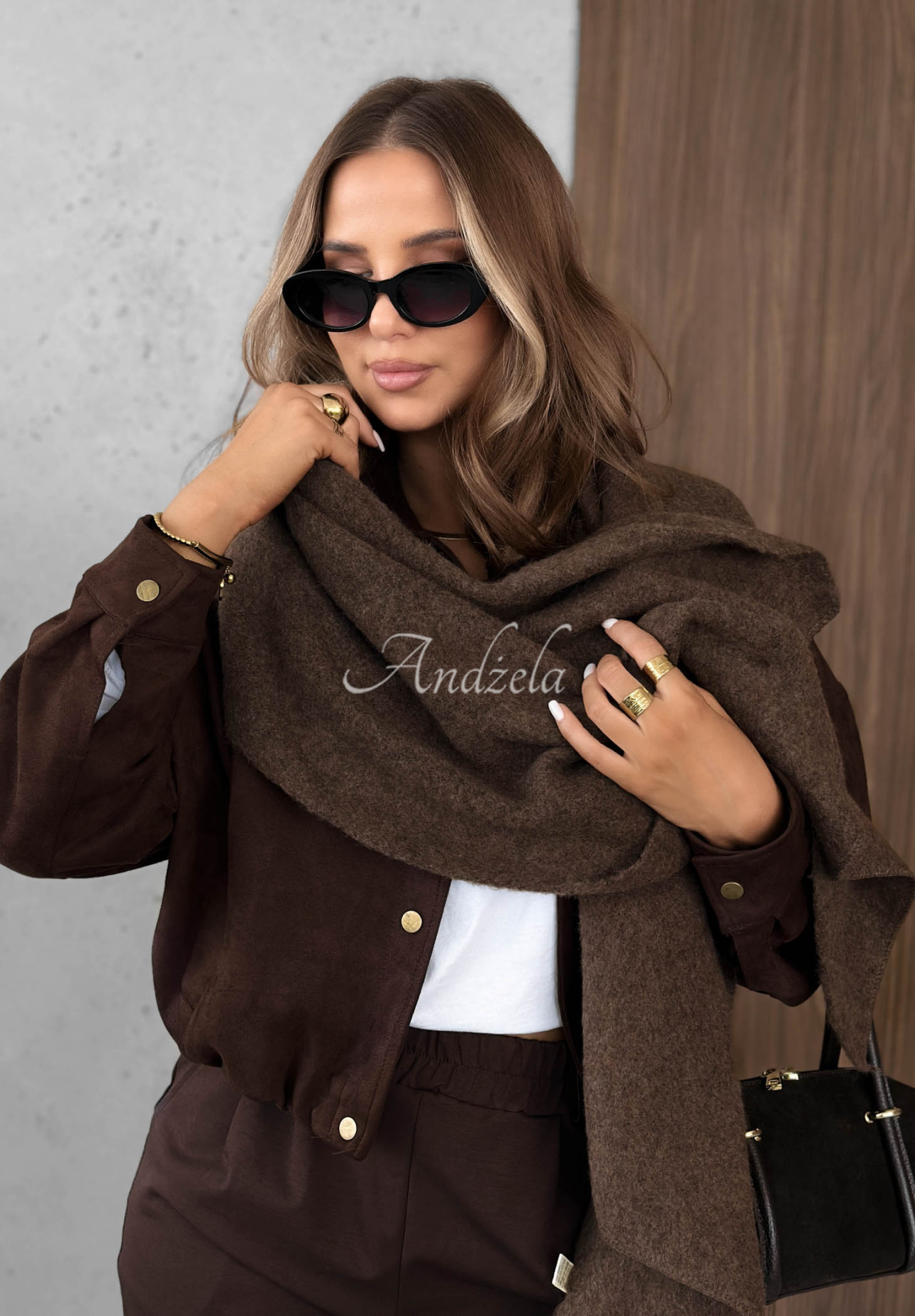 Šál s vlnou Copper Sky čokoládový