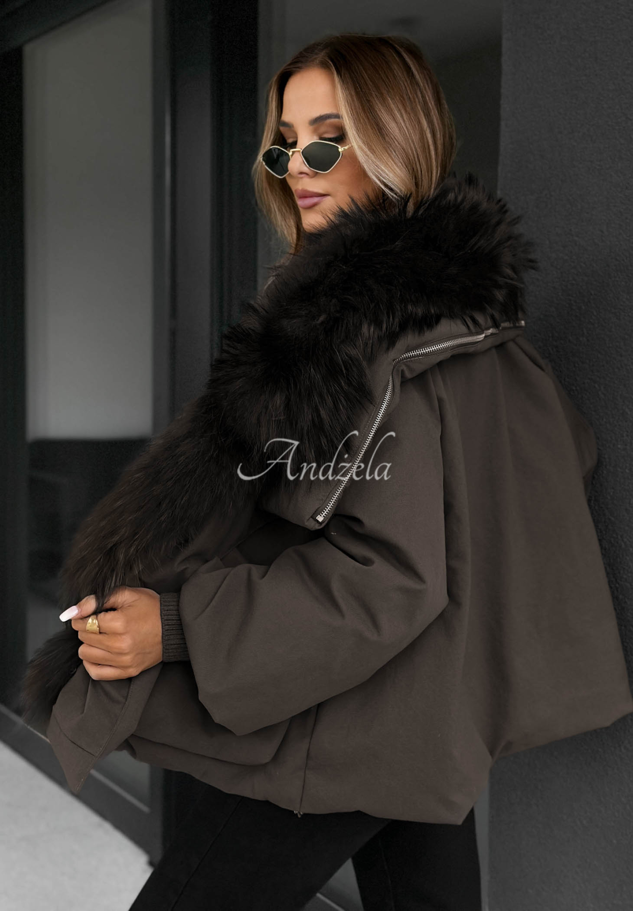 Páperová bunda s kožušinou Nordic Mist čokoládová