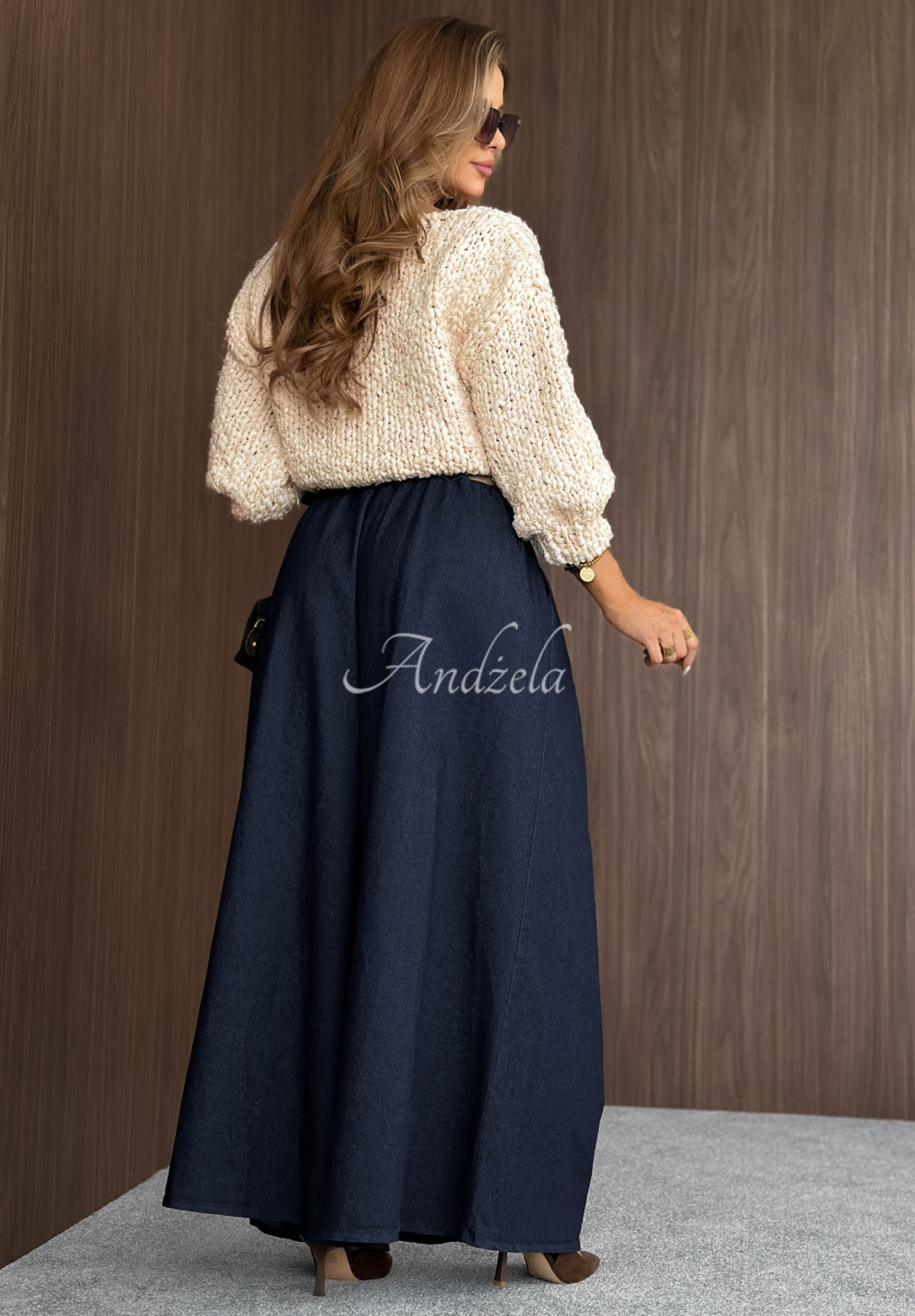 Bavlnené wide leg nohavice so záhybmi Cloud Nine tmavomodré