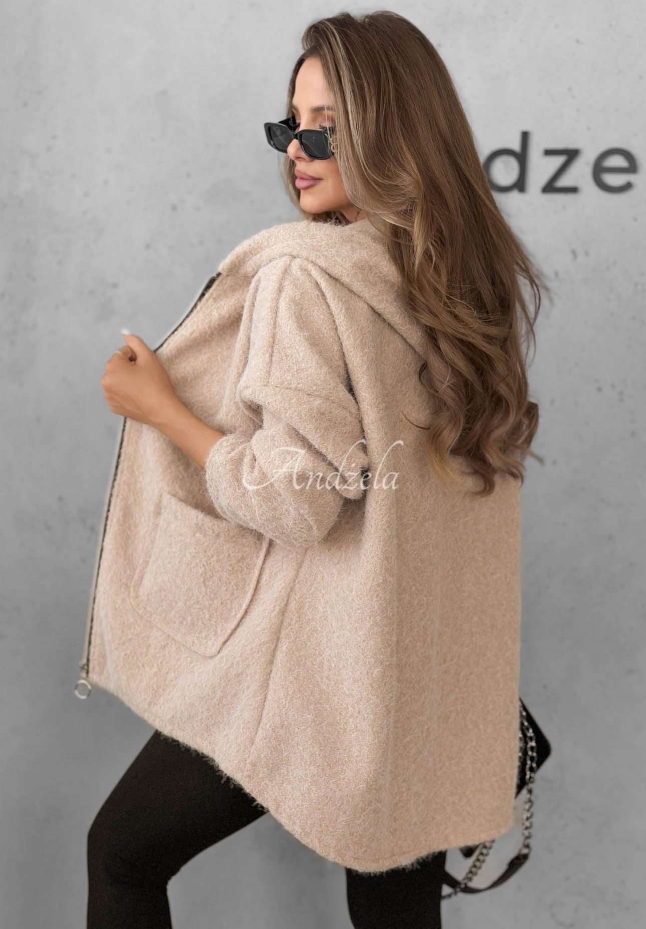Kožúšková bunda s kapucňou a vreckami Warm Comfort béžová