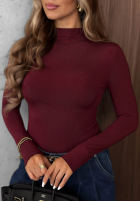 Blúzka longsleeve z półgolfem Femme Desire čokoládová