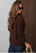 Rebrovaný Sveter z jeansowymi kieszeniami Cozy Grace čokoládový