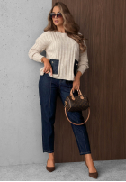 Rebrovaný Sveter z jeansowymi kieszeniami Cozy Grace čokoládový