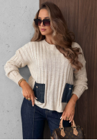 Rebrovaný Sveter z jeansowymi kieszeniami Cozy Grace čokoládový