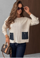 Rebrovaný Sveter z jeansowymi kieszeniami Cozy Grace čokoládový