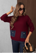 Rebrovaný Sveter z jeansowymi kieszeniami Cozy Grace čokoládový