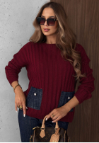 Rebrovaný Sveter z jeansowymi kieszeniami Cozy Grace čokoládový
