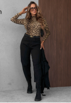 Blúzka longsleeve z półgolfem Femme Desire čokoládová