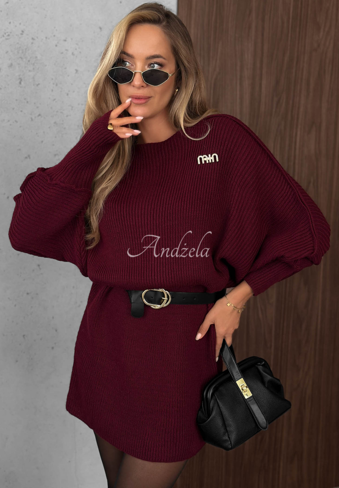 Úpletové oversize šaty s vlnou a mohérom Soft Dream bordová
