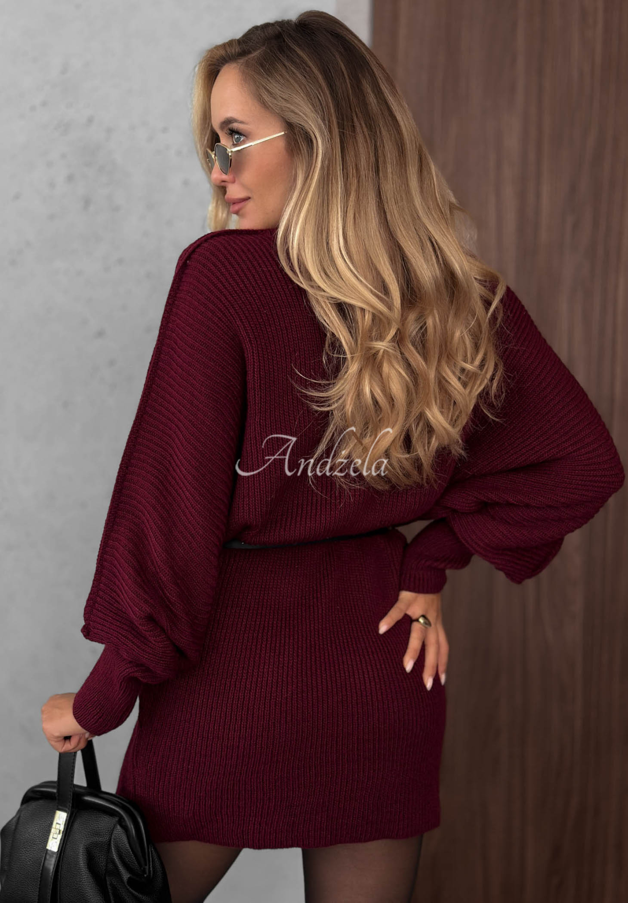 Úpletové oversize šaty s vlnou a mohérom Soft Dream bordová