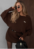 Dzianinowa Šaty oversize z paskiem Soft Dream čokoládová