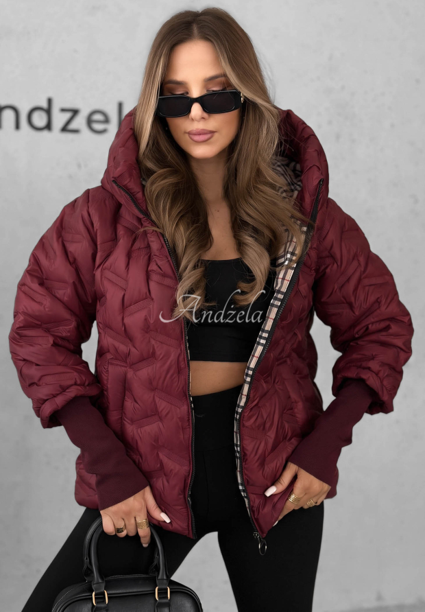 Pre&scaron;&iacute;van&aacute; bunda s kapucňou Autumn Edge bordov&aacute;