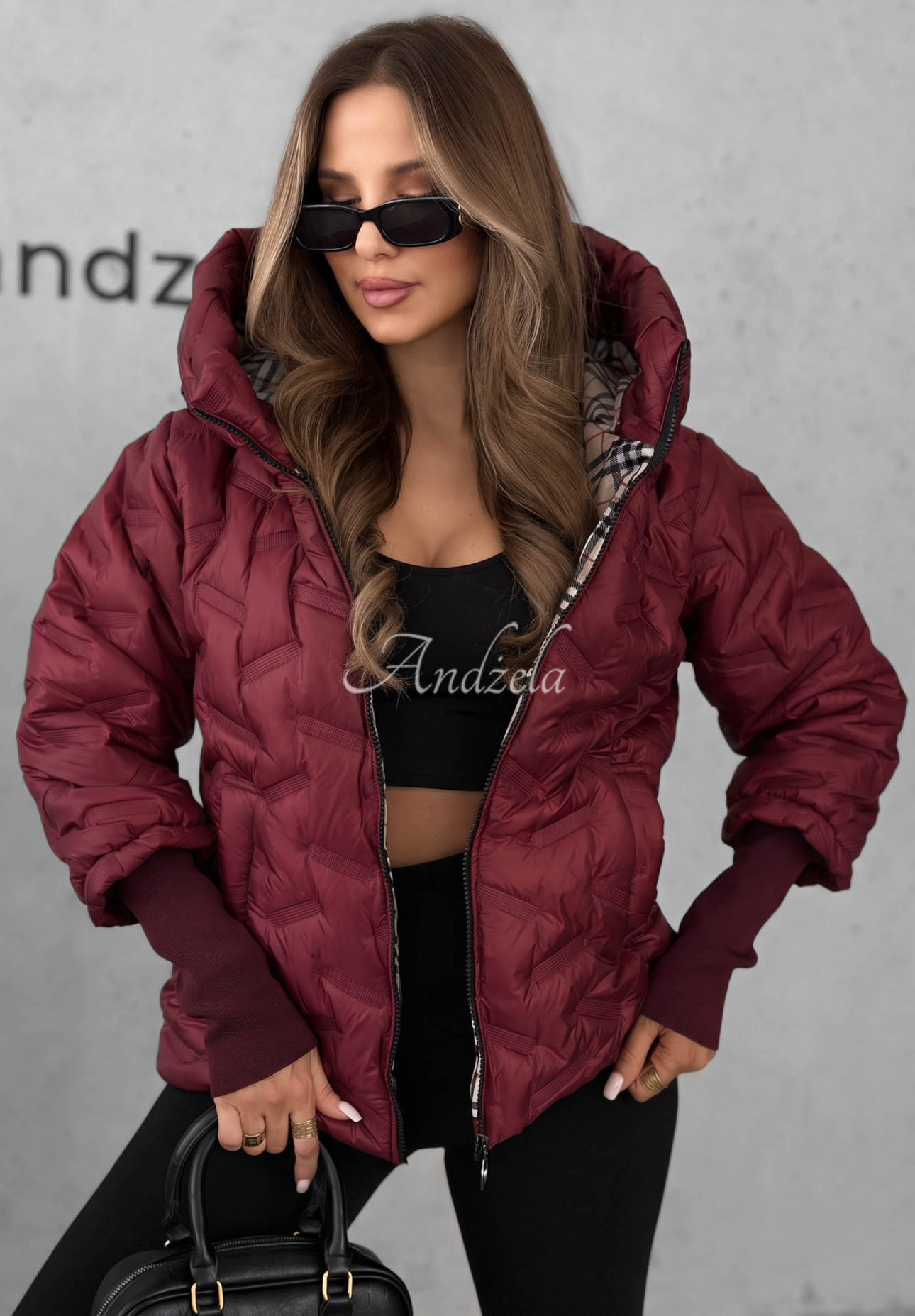 Prešívaná bunda s kapucňou Autumn Edge bordová