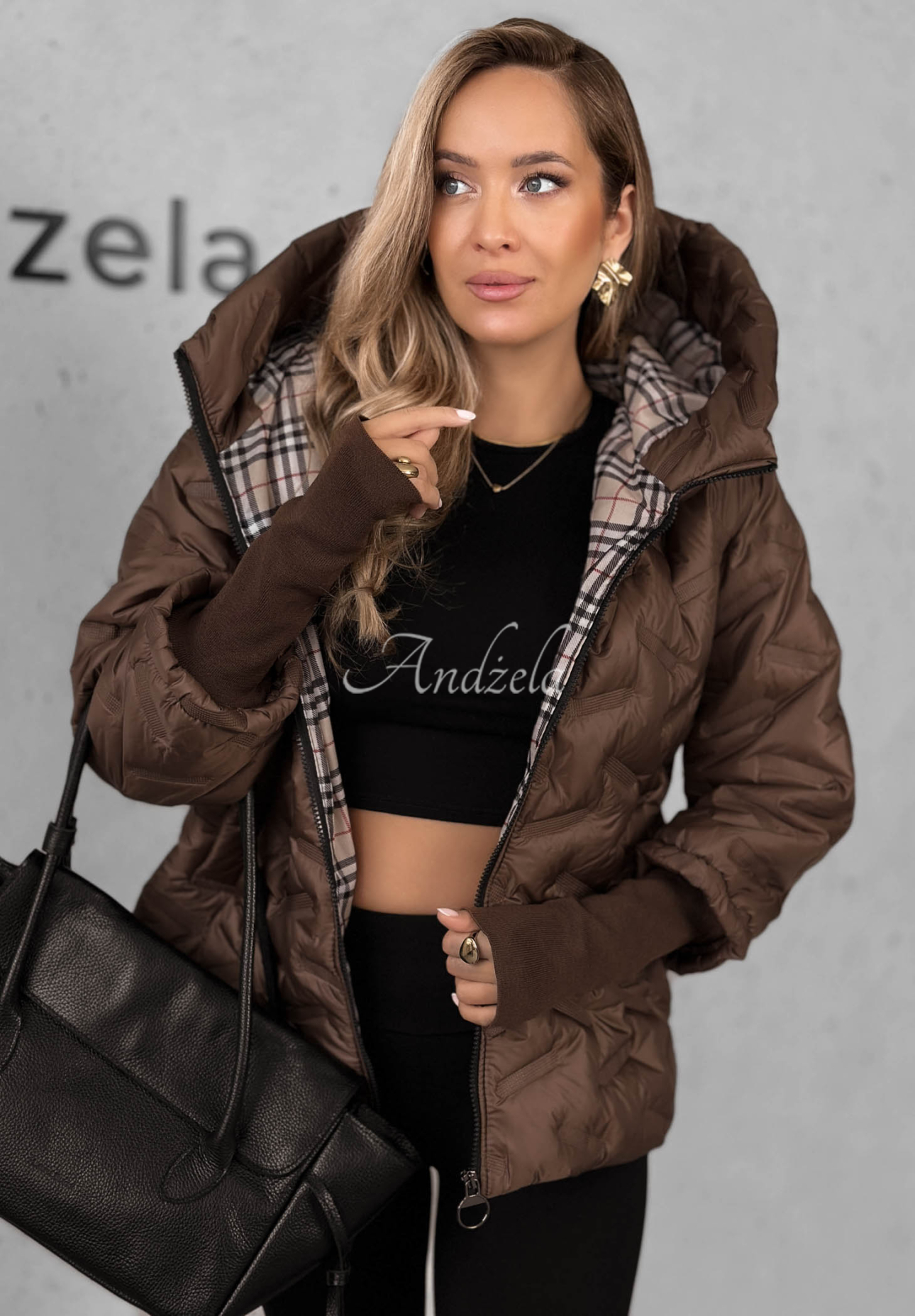 Prešívaná bunda s kapucňou Autumn Edge čokoládová
