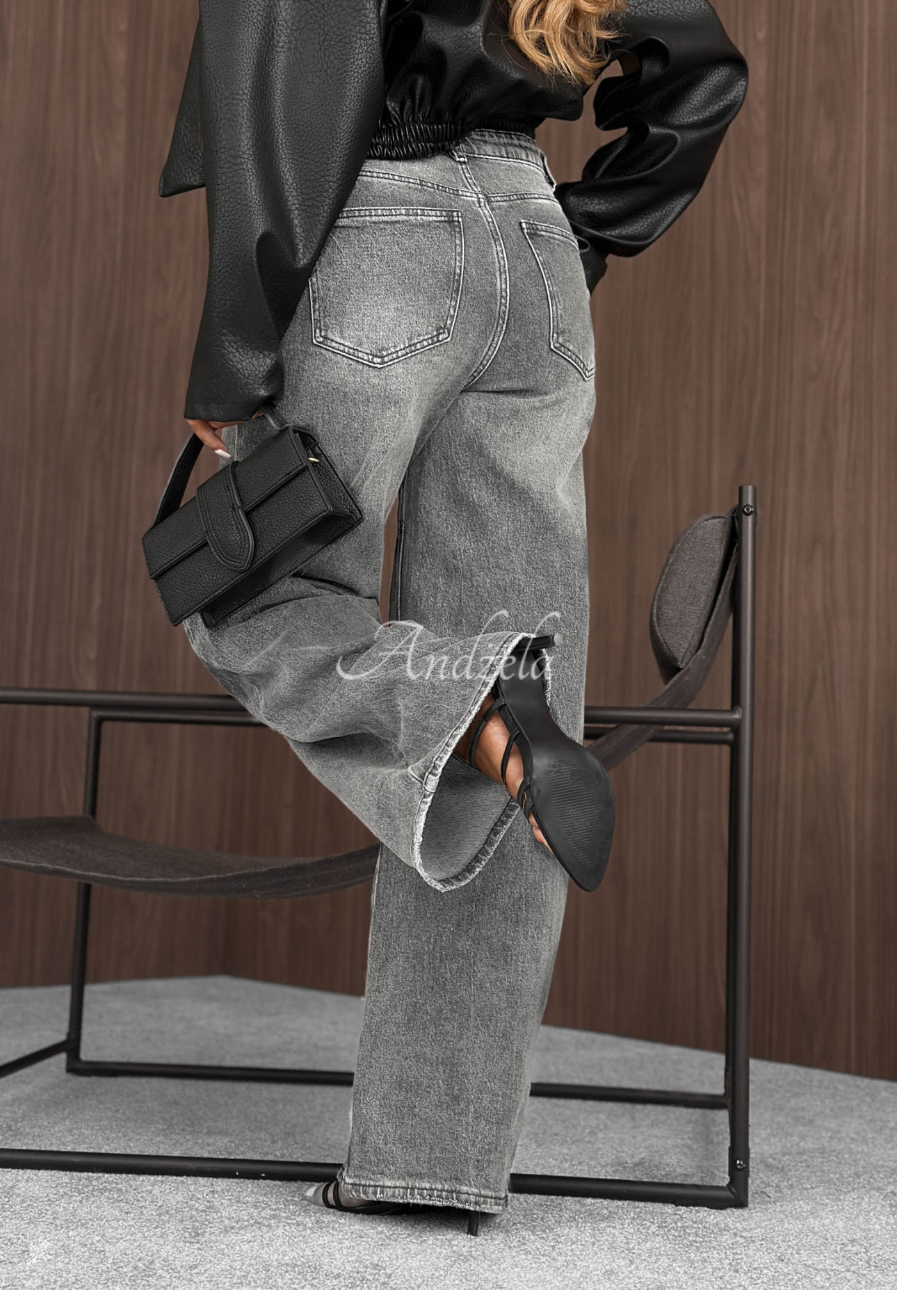 Džínsy wide leg Daily Denim sivé