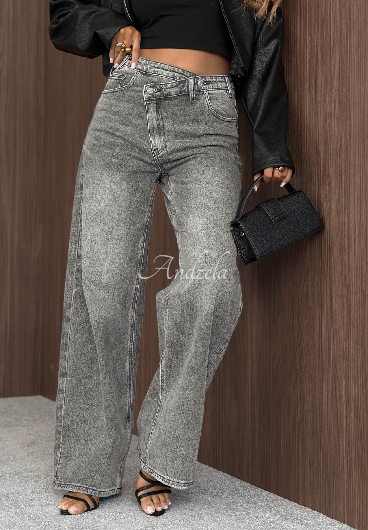 Džínsy wide leg Daily Denim sivé