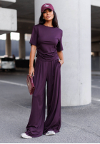 Súprava Blúzka i Nohavice wide leg Maybe Tonight śliwkowy