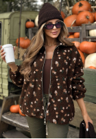 Krátka Bunda kożuszek w kwiaty Comfy Bloom čokoládová