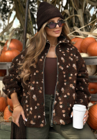 Krátka Bunda kożuszek w kwiaty Comfy Bloom čokoládová