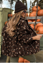Krátka Bunda kożuszek w kwiaty Comfy Bloom čokoládová