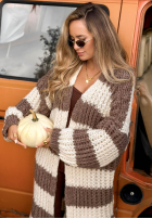 Dlhý kardigan oversize z bufiastymi rękawami w paski October Charm niebiesko-čokoládový