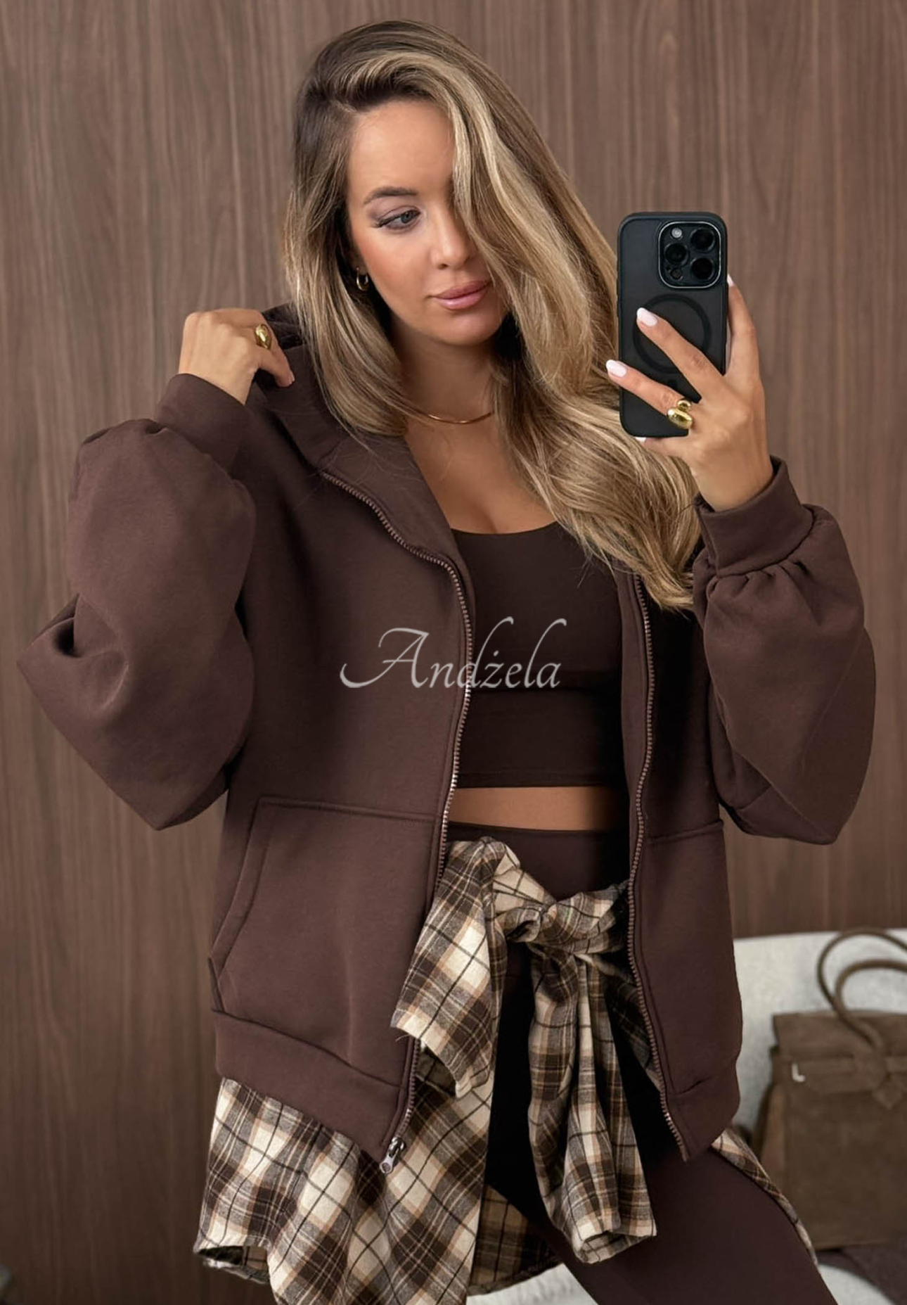 Mikina s kapucňou oversize Don't Tell čokoládová