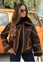 Krátka skórza Bunda z kożuszkiem Chestnut Love čokoládová