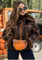 Krátka skórza Bunda z kożuszkiem Chestnut Love čokoládová