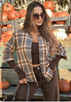 Košeľa w kratę Fallen Leaves camelowo-Sivá