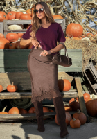 Sukňa  maxi z koronką Subtle Lace čokoládová