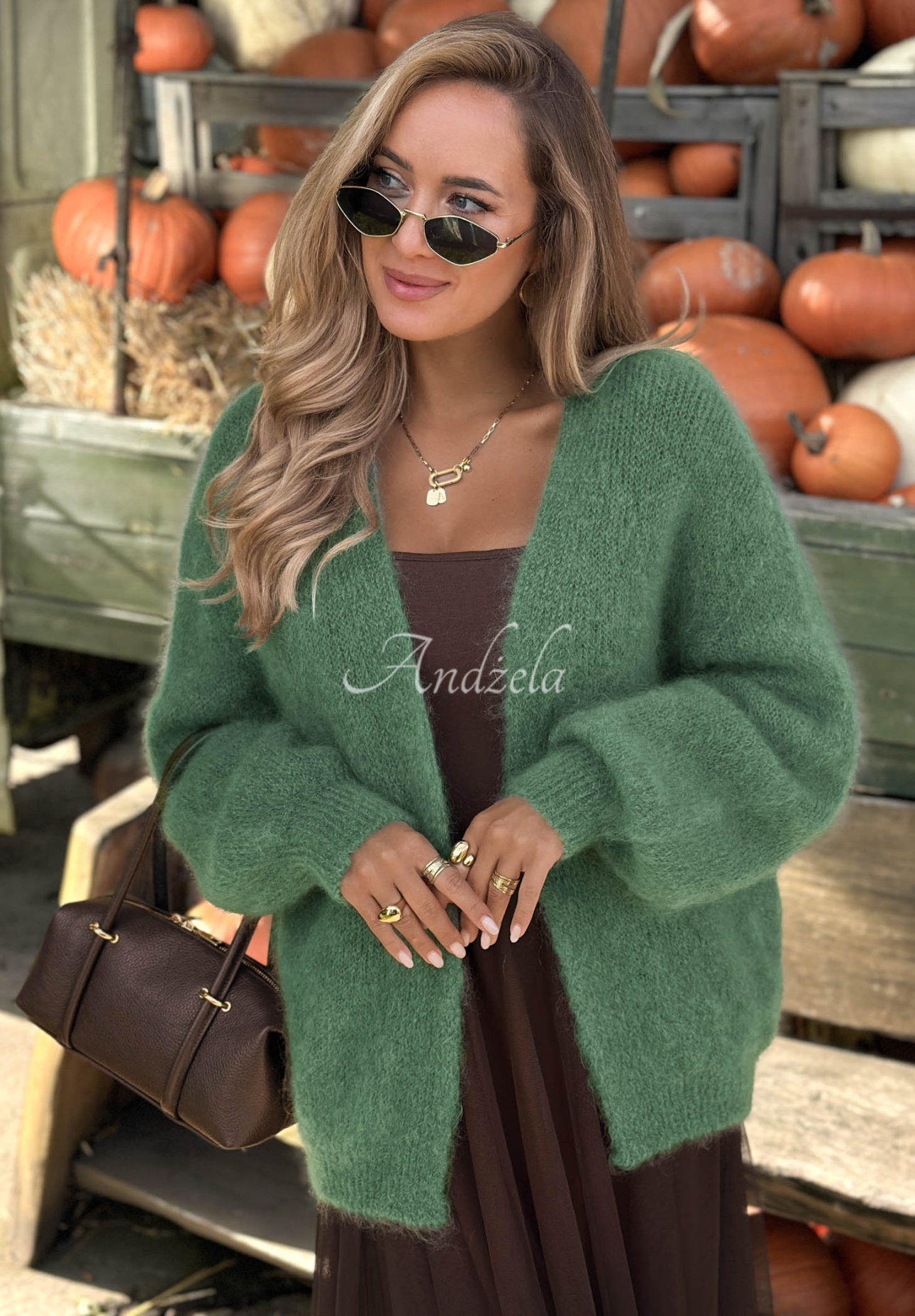 Mohérový kardigan oversize bez zapínania Cozy Latte šalviové