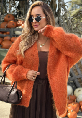 Mohérový kardigan oversize bez zapínania Cozy Latte hnedý