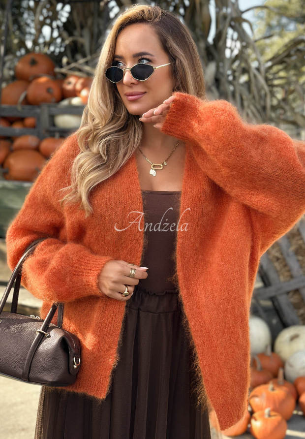 Moh&eacute;rov&yacute; kardigan oversize bez zap&iacute;nania Cozy Latte hned&yacute;