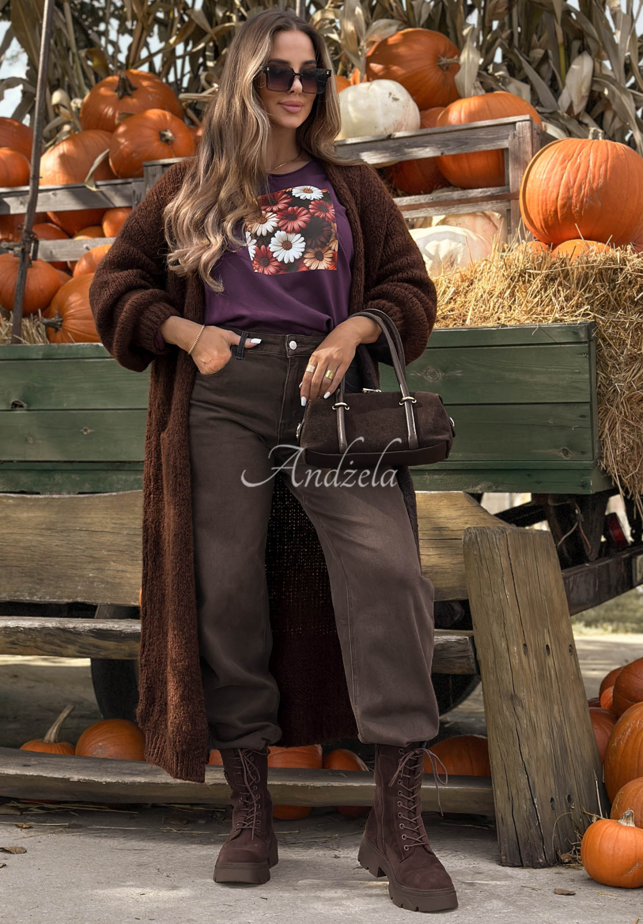 Bavlnená blúzka longsleeve s kvetinovu potlačou Autumn Sweetie čučoriedková