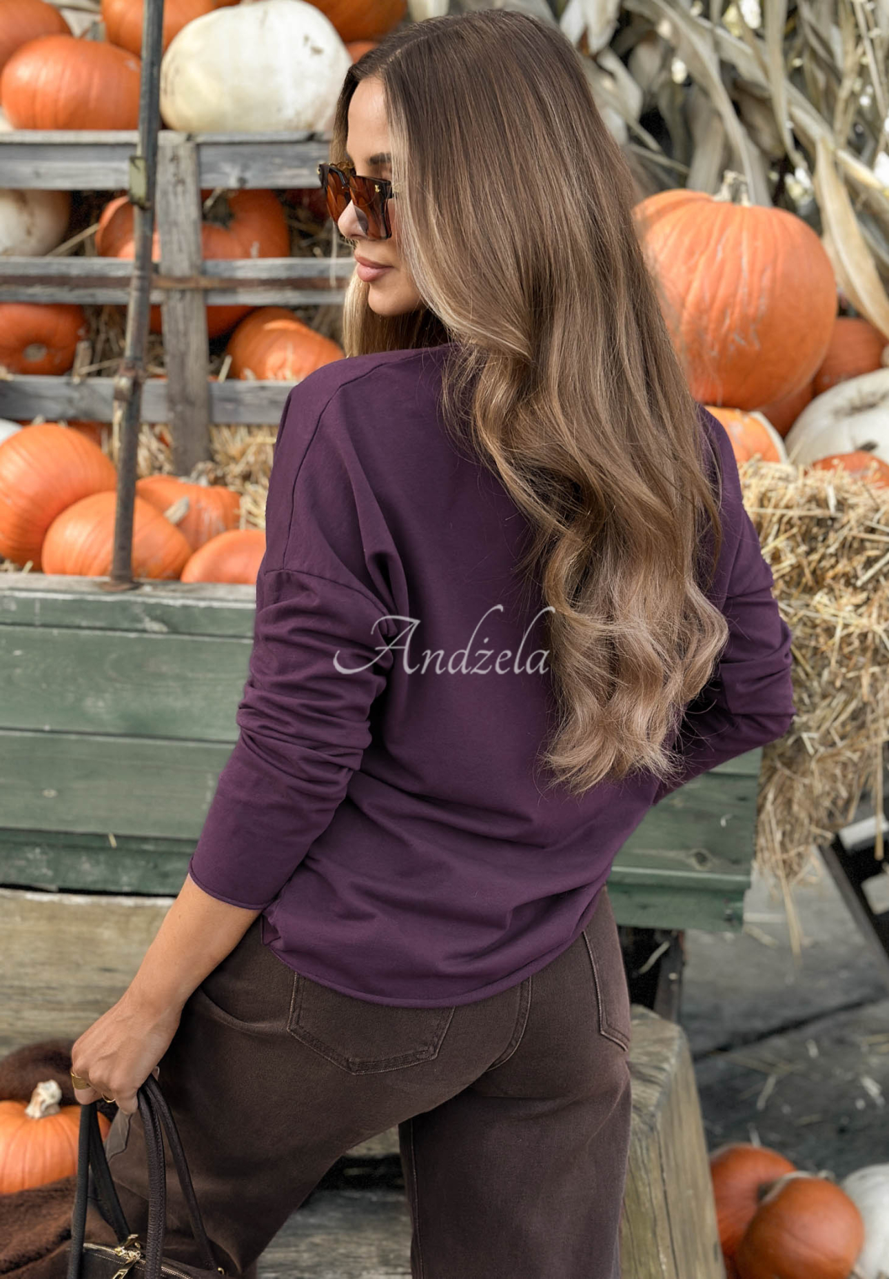 Bavlnená blúzka longsleeve s kvetinovu potlačou Autumn Sweetie čučoriedková