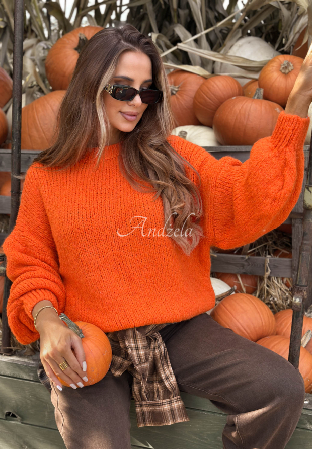 M&auml;kk&yacute; sveter oversize s vlnou a visk&oacute;zou Cloud Babe oranžov&yacute;