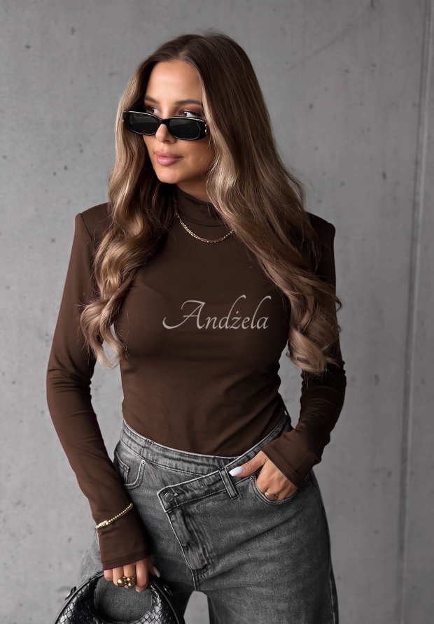 Bl&uacute;zka longsleeve z visk&oacute;zy Soft Classics čokol&aacute;dov&aacute;