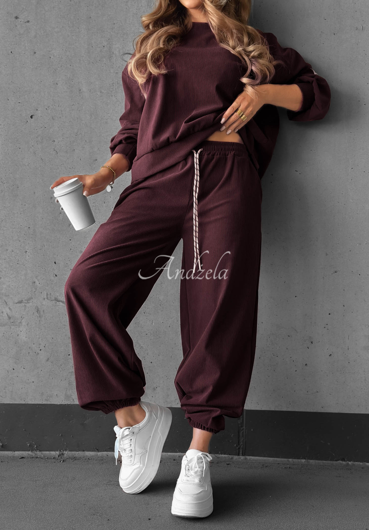 Manšestrová tepláková súprava z viskózy Endless Comfort čučoriedkový