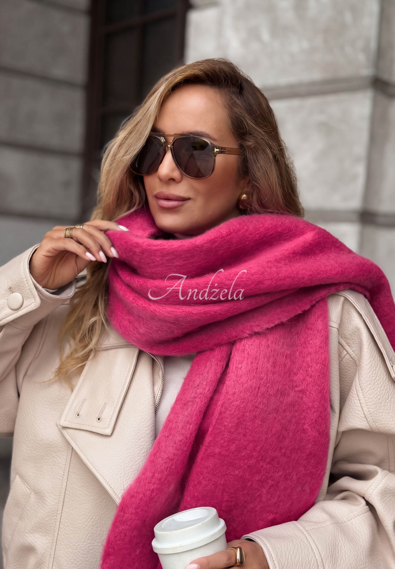 Mäkký šál so strapcami Snow Darling fuchsiový