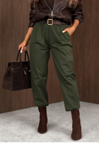 Bawełniane Nohavice mom fit z paskiem Casual Look khaki