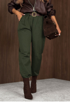 Bawełniane Nohavice mom fit z paskiem Casual Look khaki