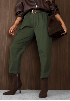 Bawełniane Nohavice mom fit z paskiem Casual Look khaki