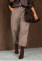 Bawełniane Nohavice mom fit z paskiem Casual Look khaki